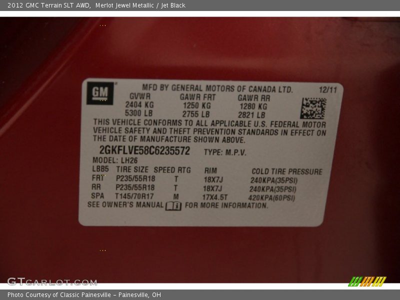 Merlot Jewel Metallic / Jet Black 2012 GMC Terrain SLT AWD