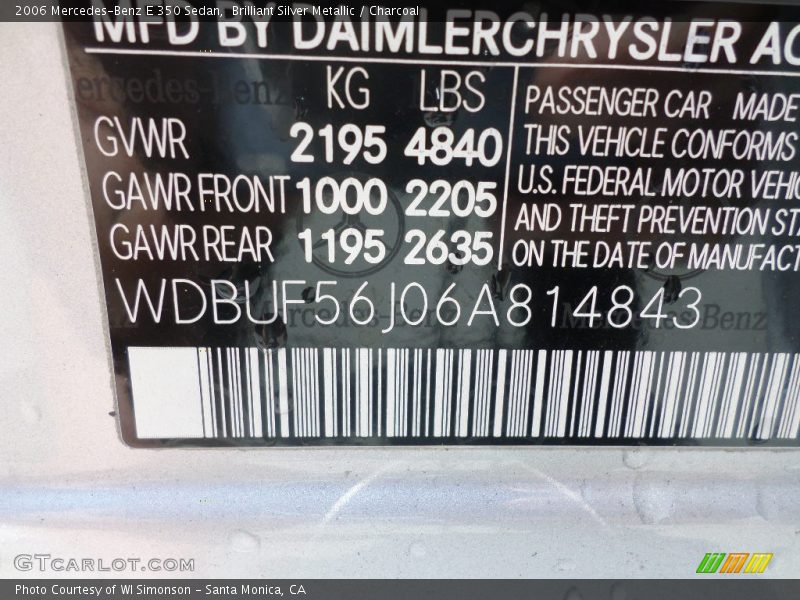 Brilliant Silver Metallic / Charcoal 2006 Mercedes-Benz E 350 Sedan