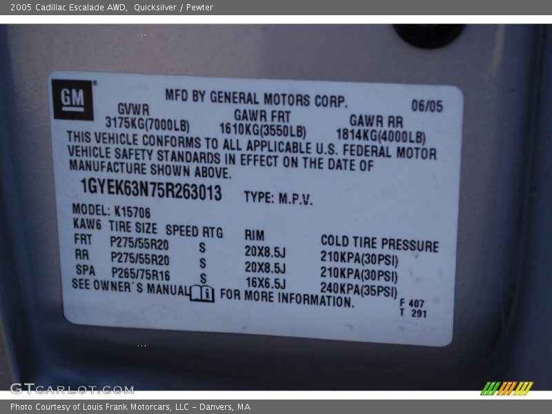 Quicksilver / Pewter 2005 Cadillac Escalade AWD
