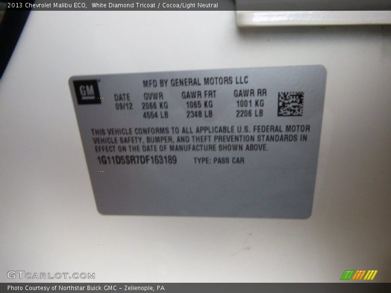 White Diamond Tricoat / Cocoa/Light Neutral 2013 Chevrolet Malibu ECO