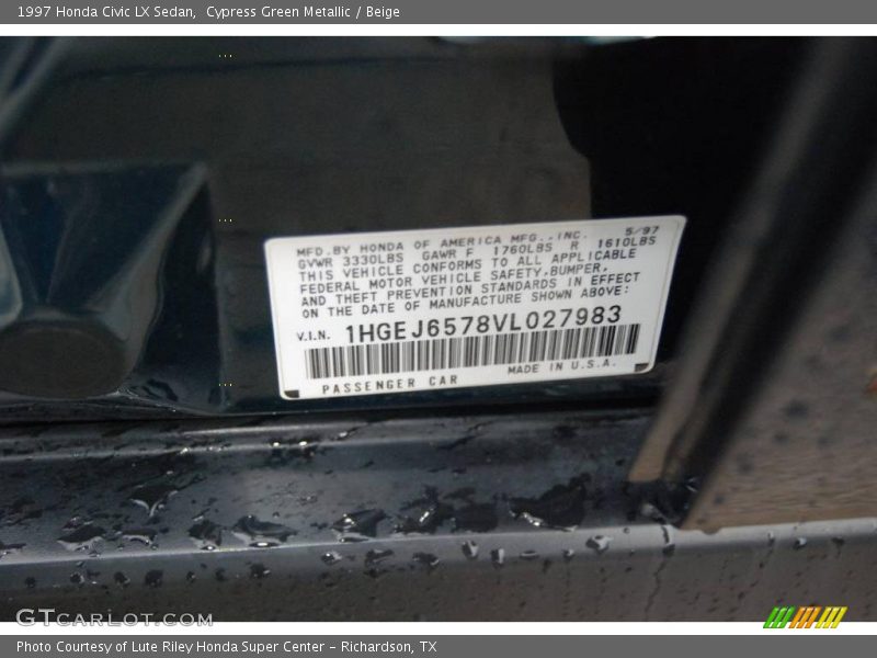 Cypress Green Metallic / Beige 1997 Honda Civic LX Sedan