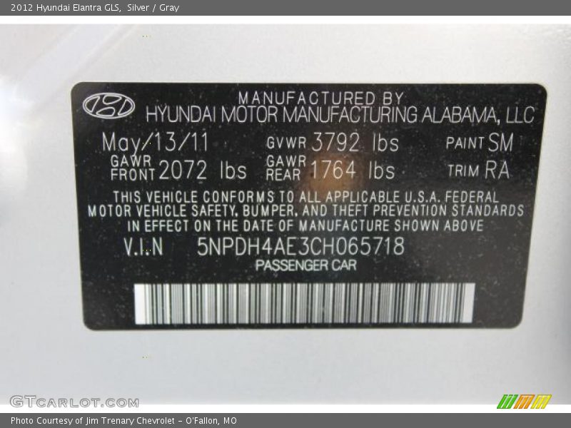 Silver / Gray 2012 Hyundai Elantra GLS