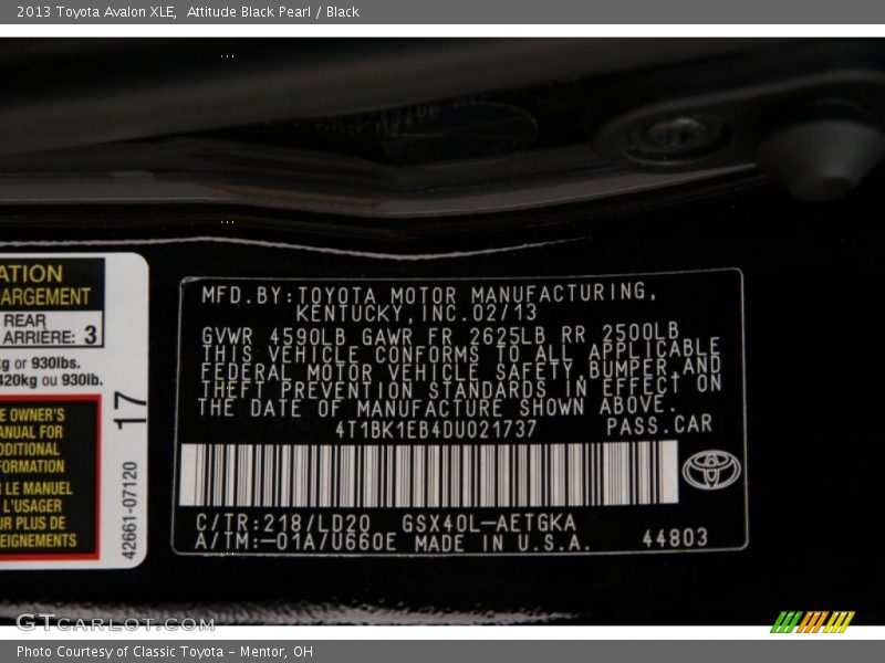 Attitude Black Pearl / Black 2013 Toyota Avalon XLE