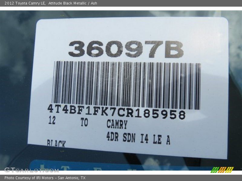 Attitude Black Metallic / Ash 2012 Toyota Camry LE