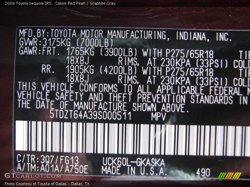 Cassis Red Pearl / Graphite Gray 2009 Toyota Sequoia SR5