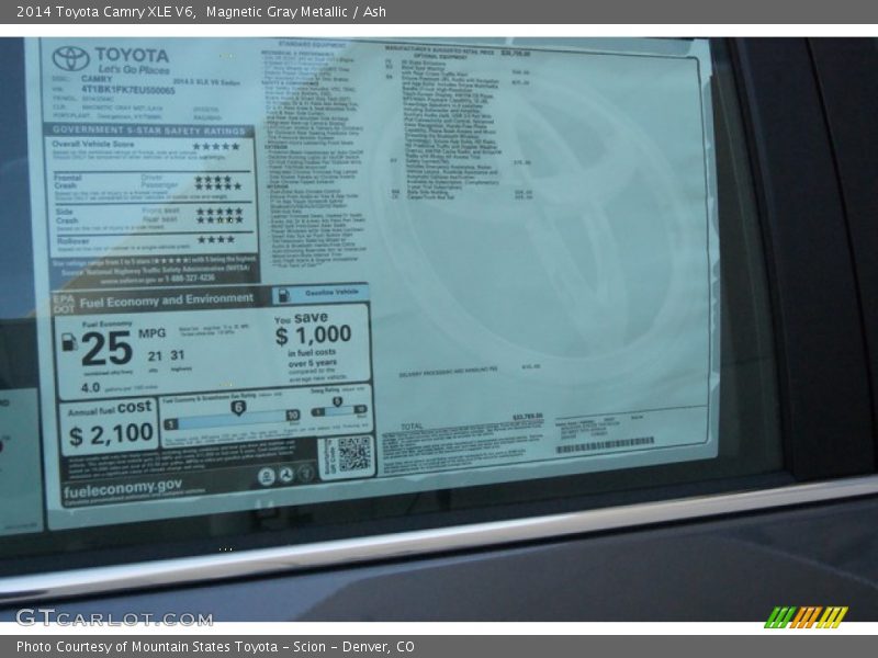 Magnetic Gray Metallic / Ash 2014 Toyota Camry XLE V6