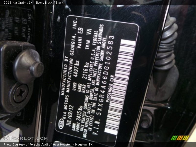 Ebony Black / Black 2013 Kia Optima SX