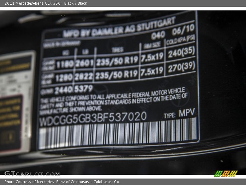 Black / Black 2011 Mercedes-Benz GLK 350
