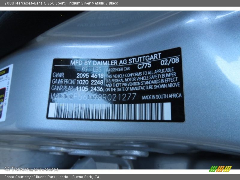 Iridium Silver Metallic / Black 2008 Mercedes-Benz C 350 Sport