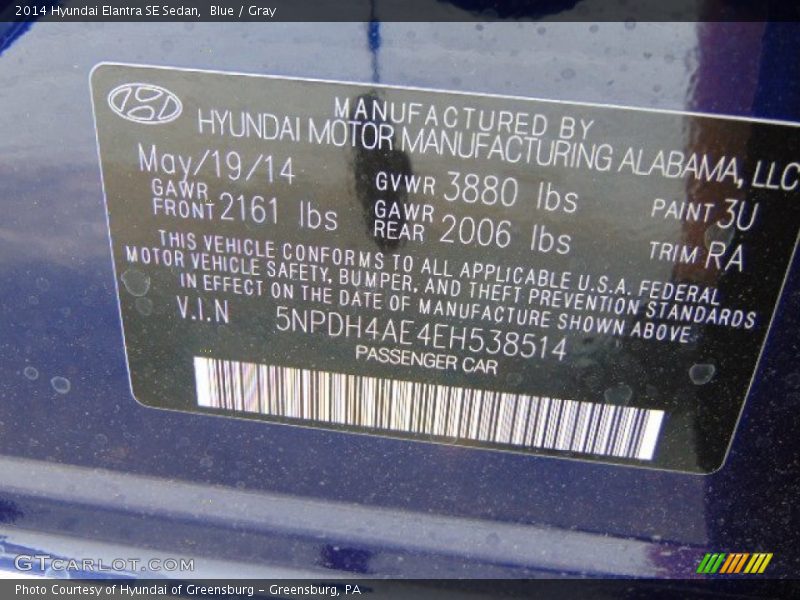 Blue / Gray 2014 Hyundai Elantra SE Sedan