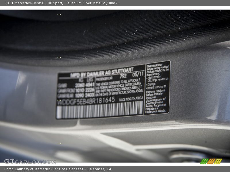 Palladium Silver Metallic / Black 2011 Mercedes-Benz C 300 Sport