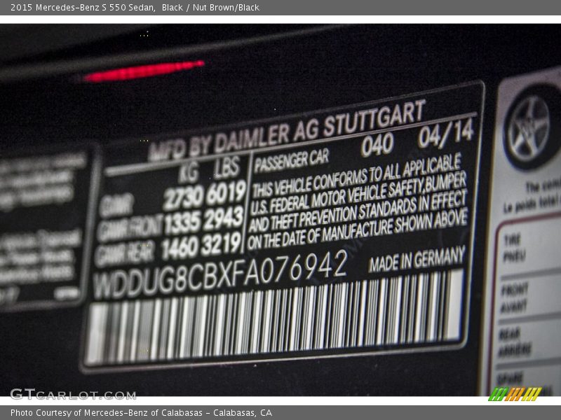 Black / Nut Brown/Black 2015 Mercedes-Benz S 550 Sedan