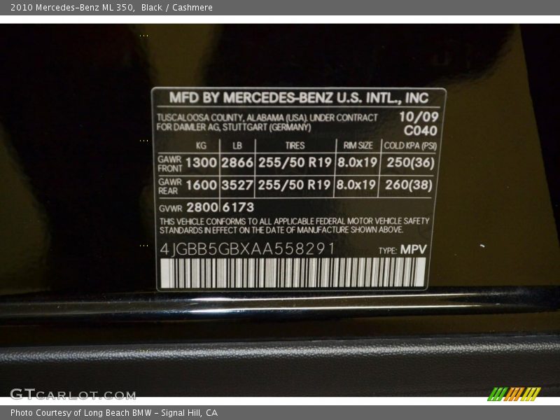 Black / Cashmere 2010 Mercedes-Benz ML 350