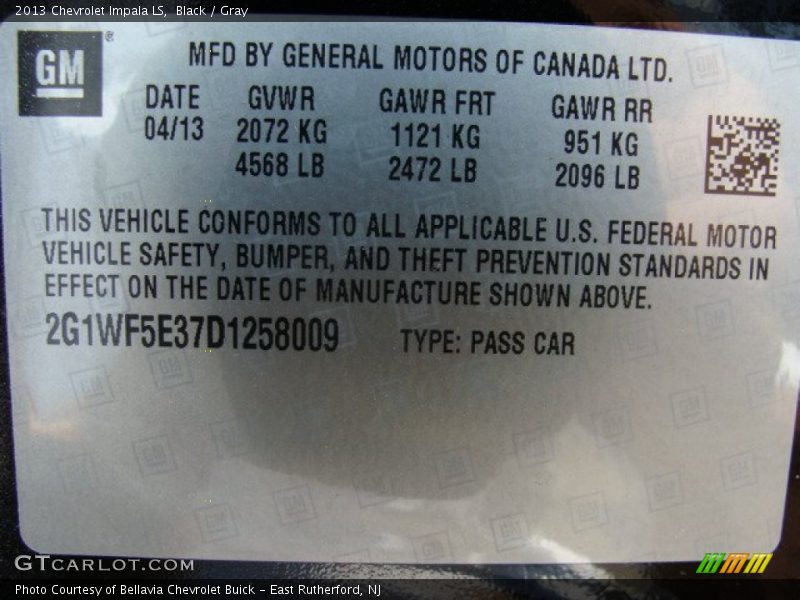 Black / Gray 2013 Chevrolet Impala LS