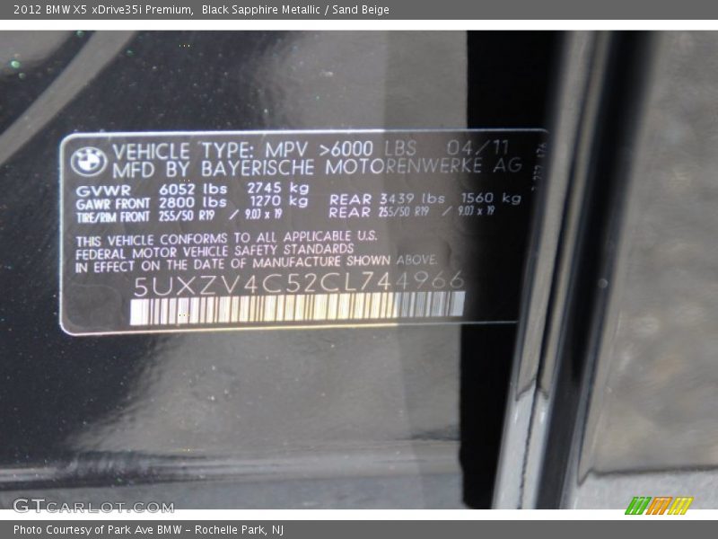 Black Sapphire Metallic / Sand Beige 2012 BMW X5 xDrive35i Premium