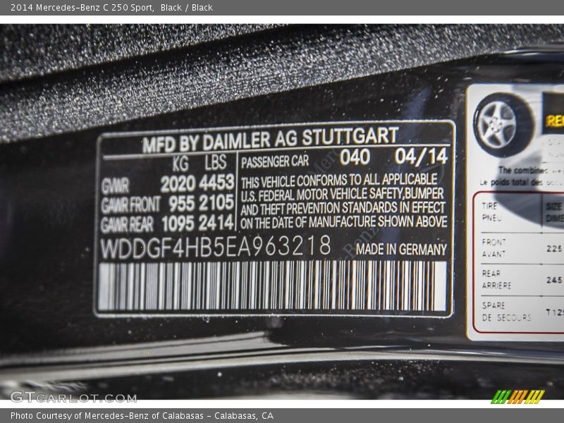 Black / Black 2014 Mercedes-Benz C 250 Sport