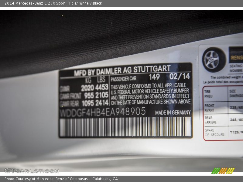 2014 C 250 Sport Polar White Color Code 149