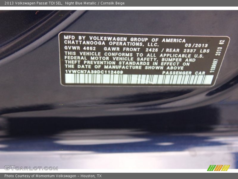 Night Blue Metallic / Cornsilk Beige 2013 Volkswagen Passat TDI SEL