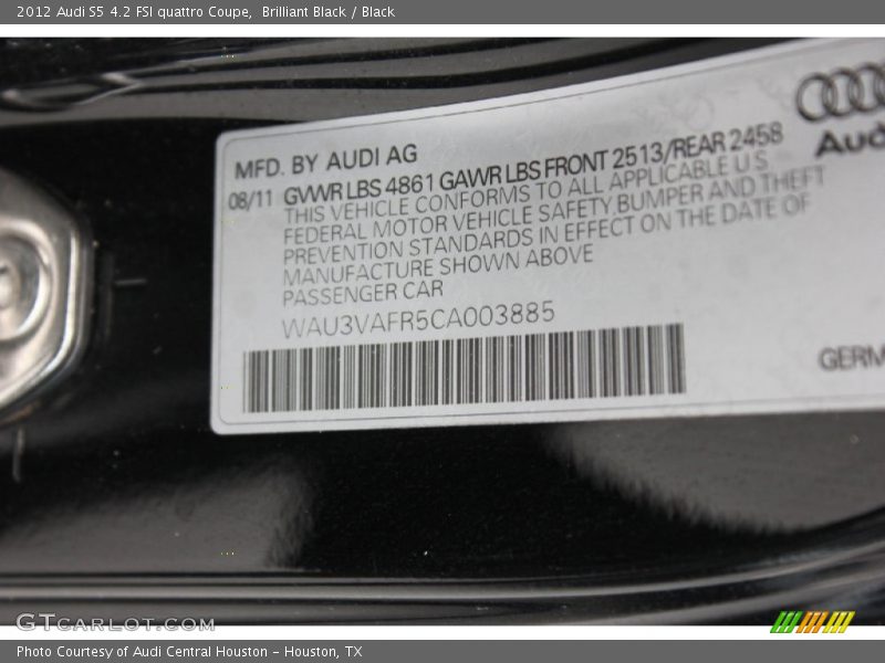 Brilliant Black / Black 2012 Audi S5 4.2 FSI quattro Coupe