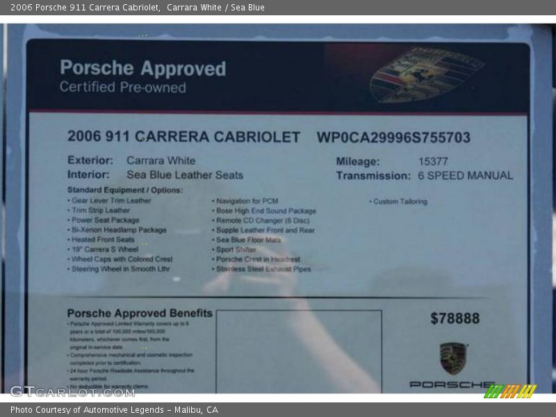 Carrara White / Sea Blue 2006 Porsche 911 Carrera Cabriolet