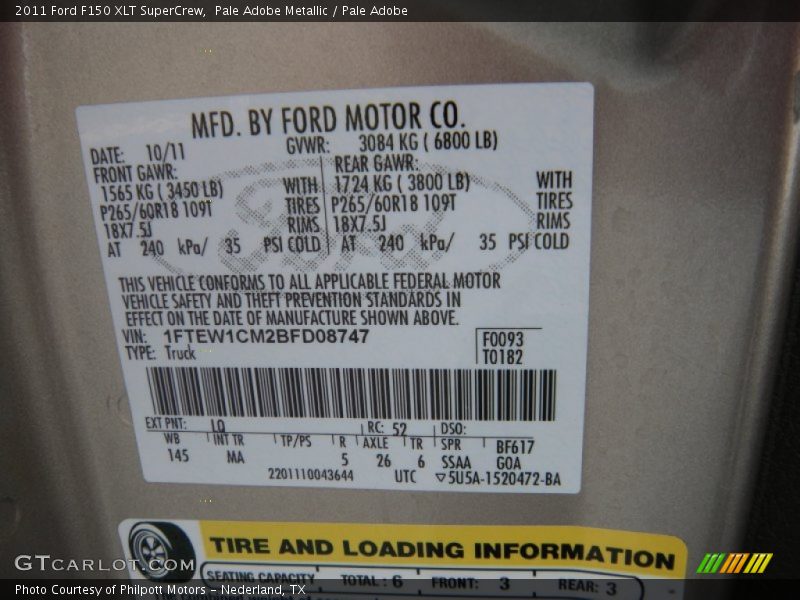 Pale Adobe Metallic / Pale Adobe 2011 Ford F150 XLT SuperCrew