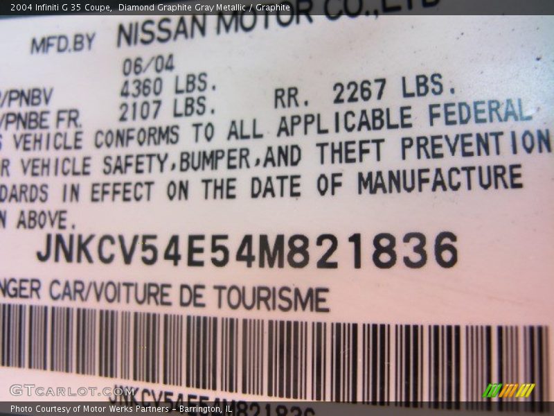 Diamond Graphite Gray Metallic / Graphite 2004 Infiniti G 35 Coupe