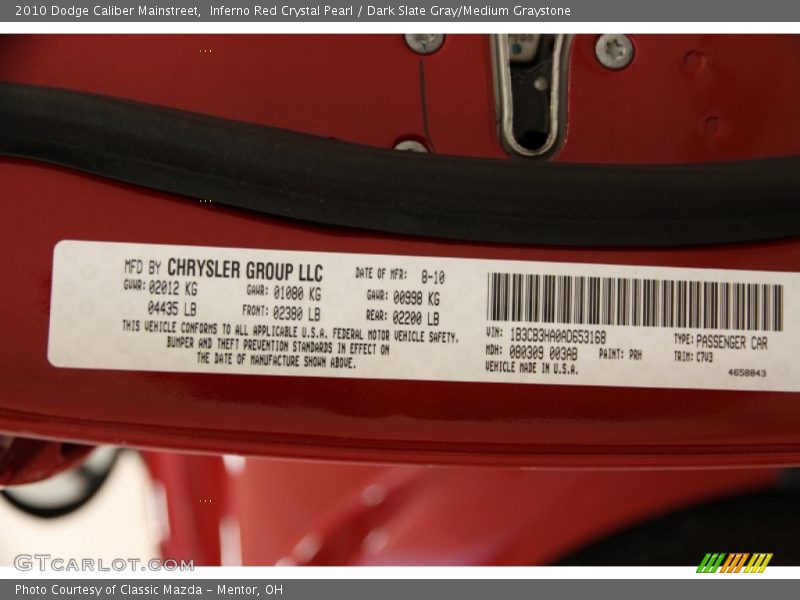 Inferno Red Crystal Pearl / Dark Slate Gray/Medium Graystone 2010 Dodge Caliber Mainstreet