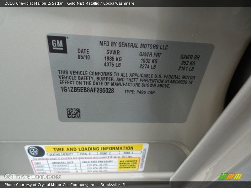Gold Mist Metallic / Cocoa/Cashmere 2010 Chevrolet Malibu LS Sedan