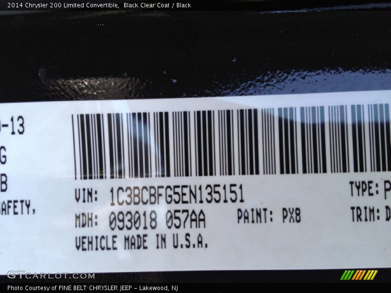 Black Clear Coat / Black 2014 Chrysler 200 Limited Convertible