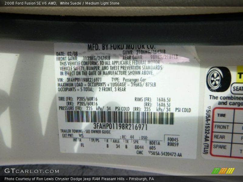 White Suede / Medium Light Stone 2008 Ford Fusion SE V6 AWD