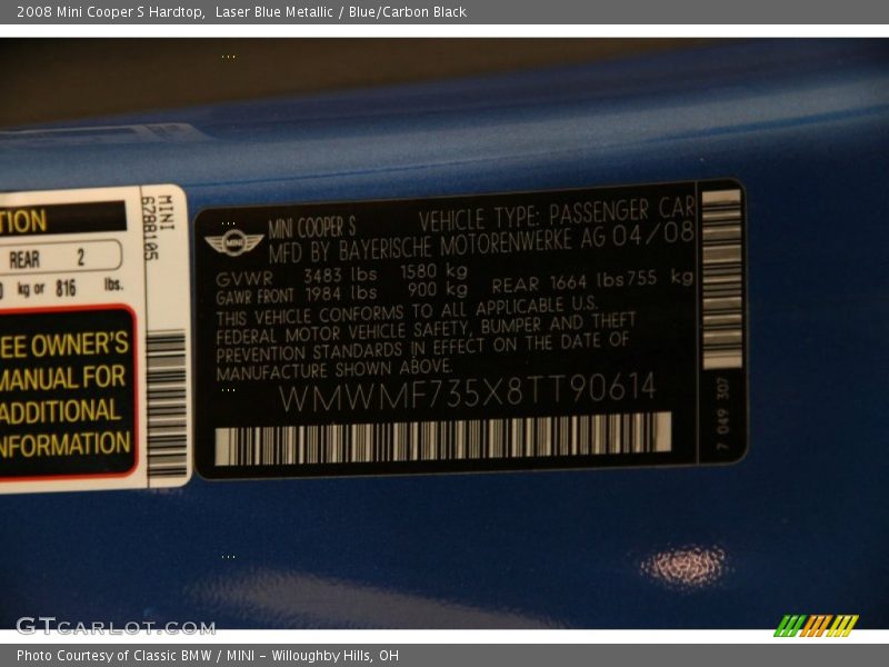 Laser Blue Metallic / Blue/Carbon Black 2008 Mini Cooper S Hardtop