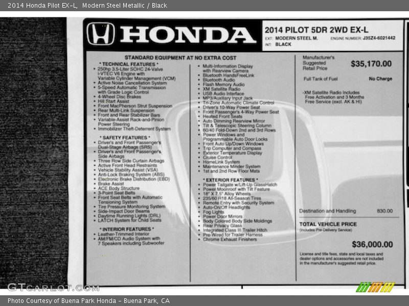 Modern Steel Metallic / Black 2014 Honda Pilot EX-L
