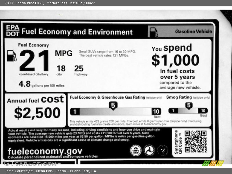 Modern Steel Metallic / Black 2014 Honda Pilot EX-L