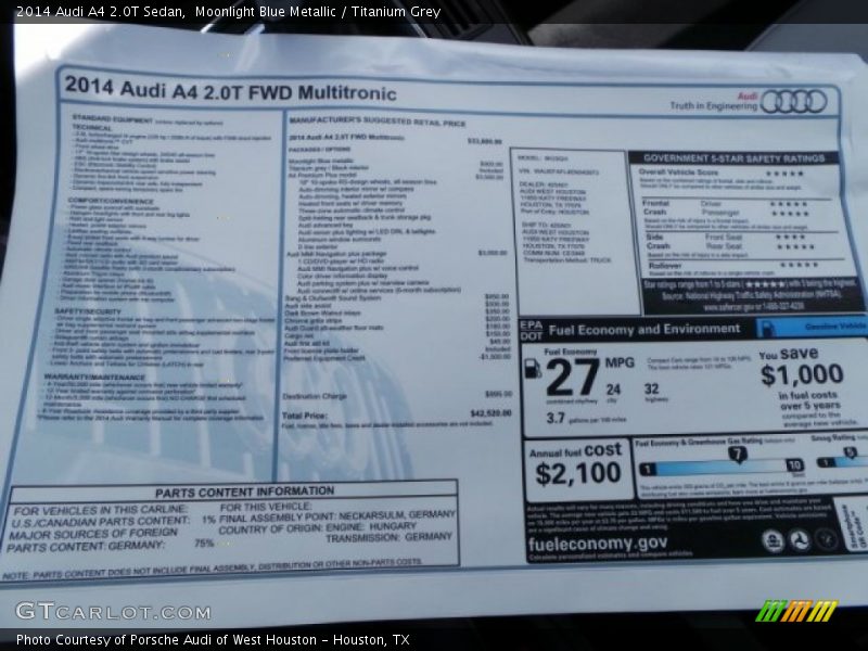 Moonlight Blue Metallic / Titanium Grey 2014 Audi A4 2.0T Sedan