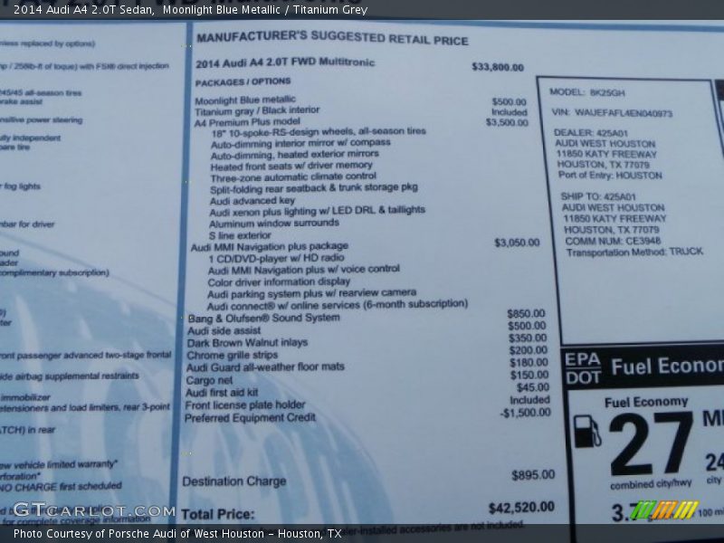 Moonlight Blue Metallic / Titanium Grey 2014 Audi A4 2.0T Sedan