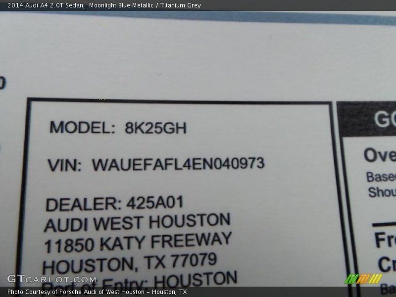 Moonlight Blue Metallic / Titanium Grey 2014 Audi A4 2.0T Sedan