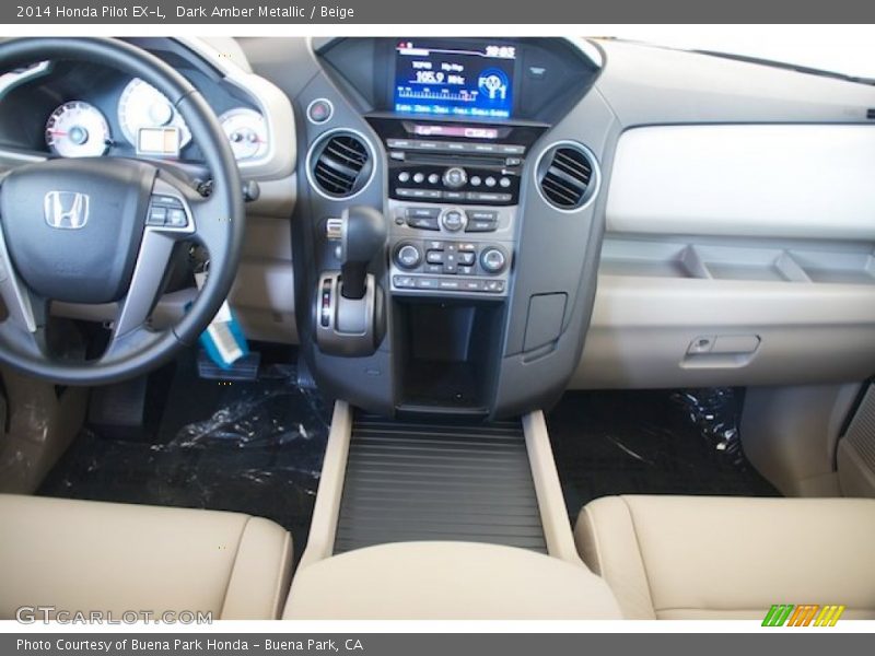 Dark Amber Metallic / Beige 2014 Honda Pilot EX-L