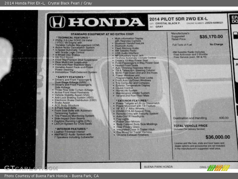 Crystal Black Pearl / Gray 2014 Honda Pilot EX-L
