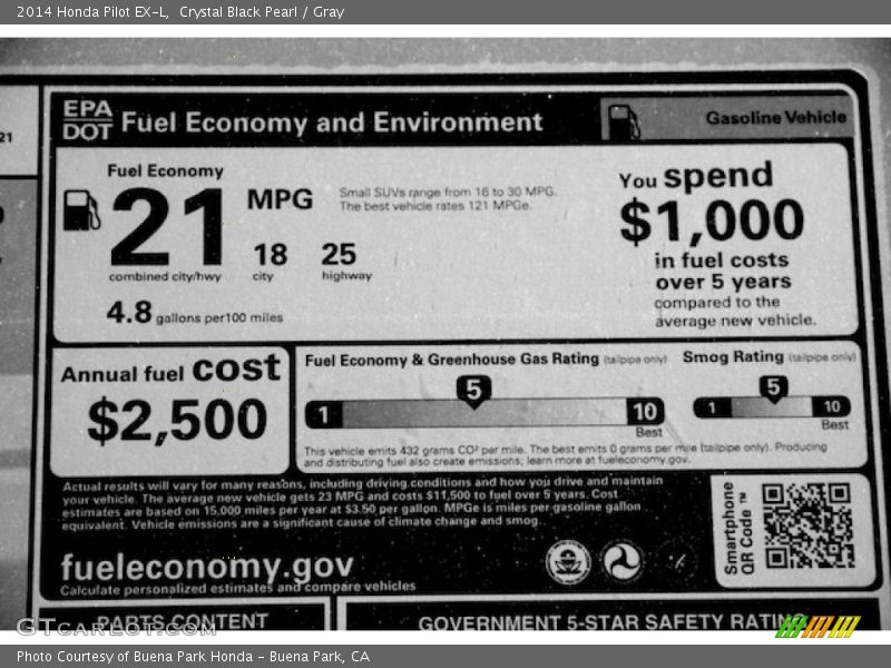 Crystal Black Pearl / Gray 2014 Honda Pilot EX-L