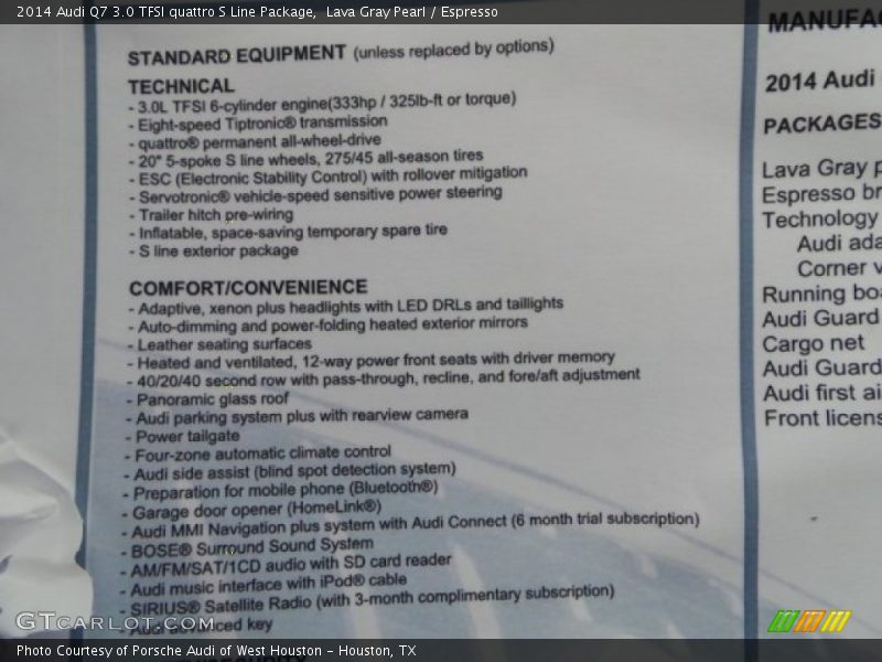 Lava Gray Pearl / Espresso 2014 Audi Q7 3.0 TFSI quattro S Line Package