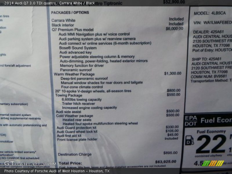 Carrara White / Black 2014 Audi Q7 3.0 TDI quattro