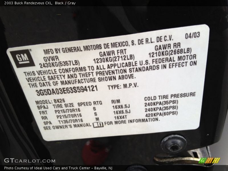 Black / Gray 2003 Buick Rendezvous CXL