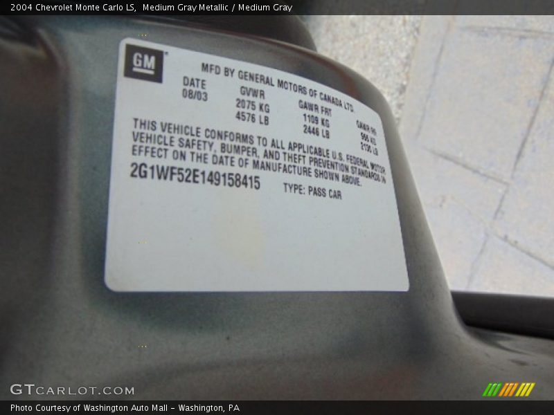 Medium Gray Metallic / Medium Gray 2004 Chevrolet Monte Carlo LS