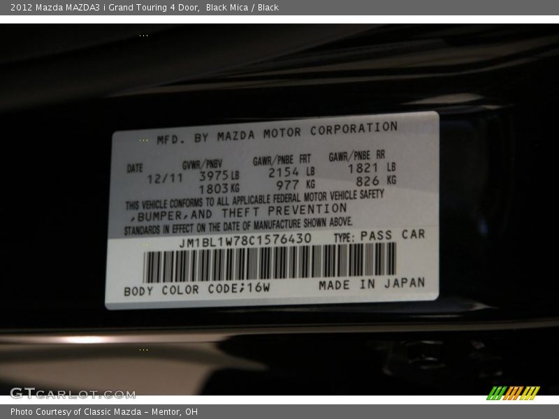 Black Mica / Black 2012 Mazda MAZDA3 i Grand Touring 4 Door