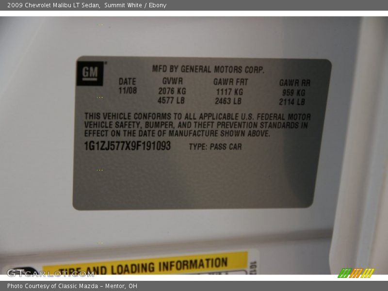 Summit White / Ebony 2009 Chevrolet Malibu LT Sedan