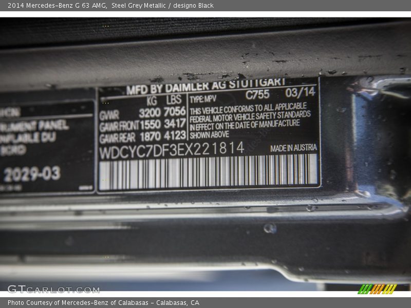 Steel Grey Metallic / designo Black 2014 Mercedes-Benz G 63 AMG