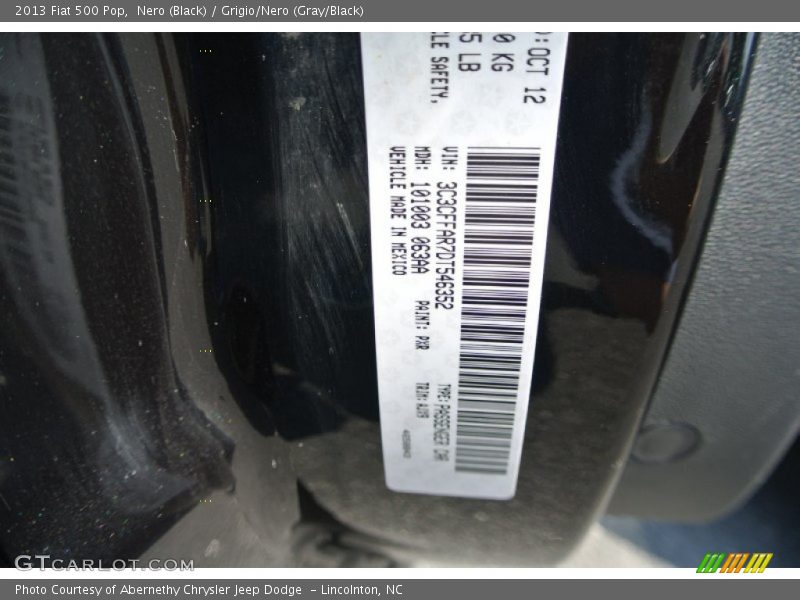 Nero (Black) / Grigio/Nero (Gray/Black) 2013 Fiat 500 Pop