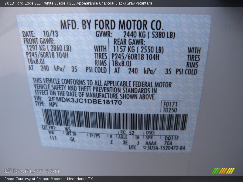 White Suede / SEL Appearance Charcoal Black/Gray Alcantara 2013 Ford Edge SEL