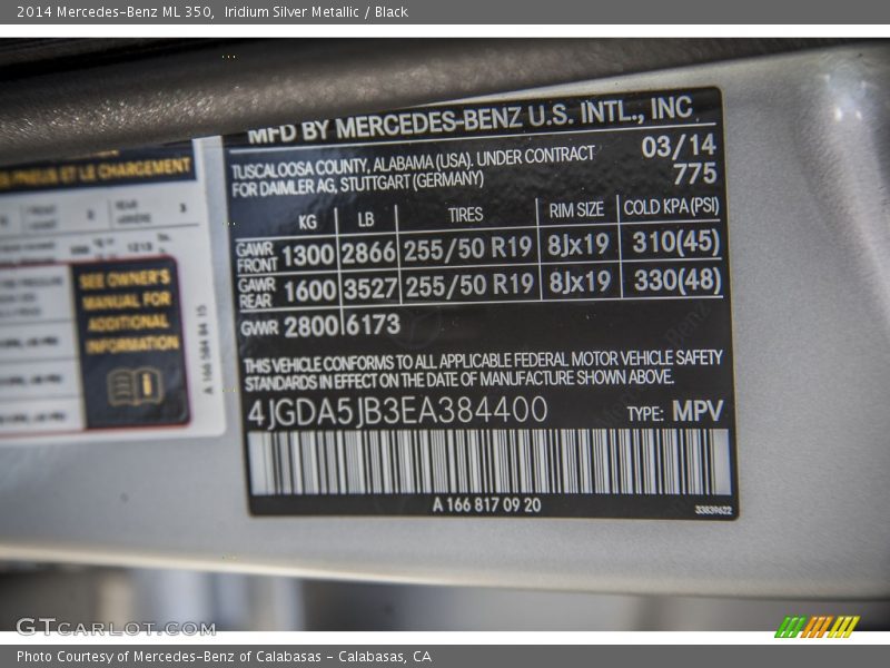 Iridium Silver Metallic / Black 2014 Mercedes-Benz ML 350