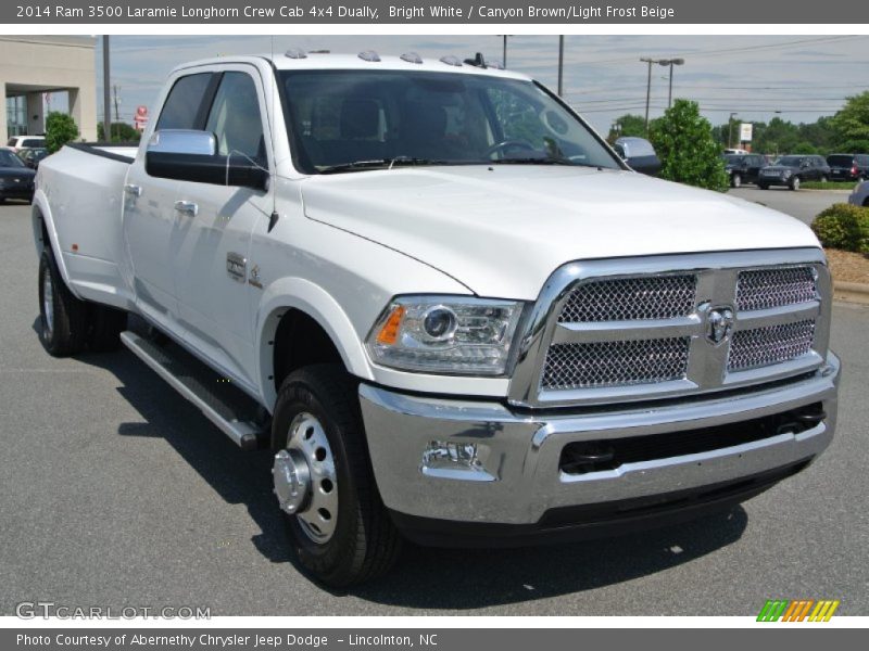Bright White / Canyon Brown/Light Frost Beige 2014 Ram 3500 Laramie Longhorn Crew Cab 4x4 Dually